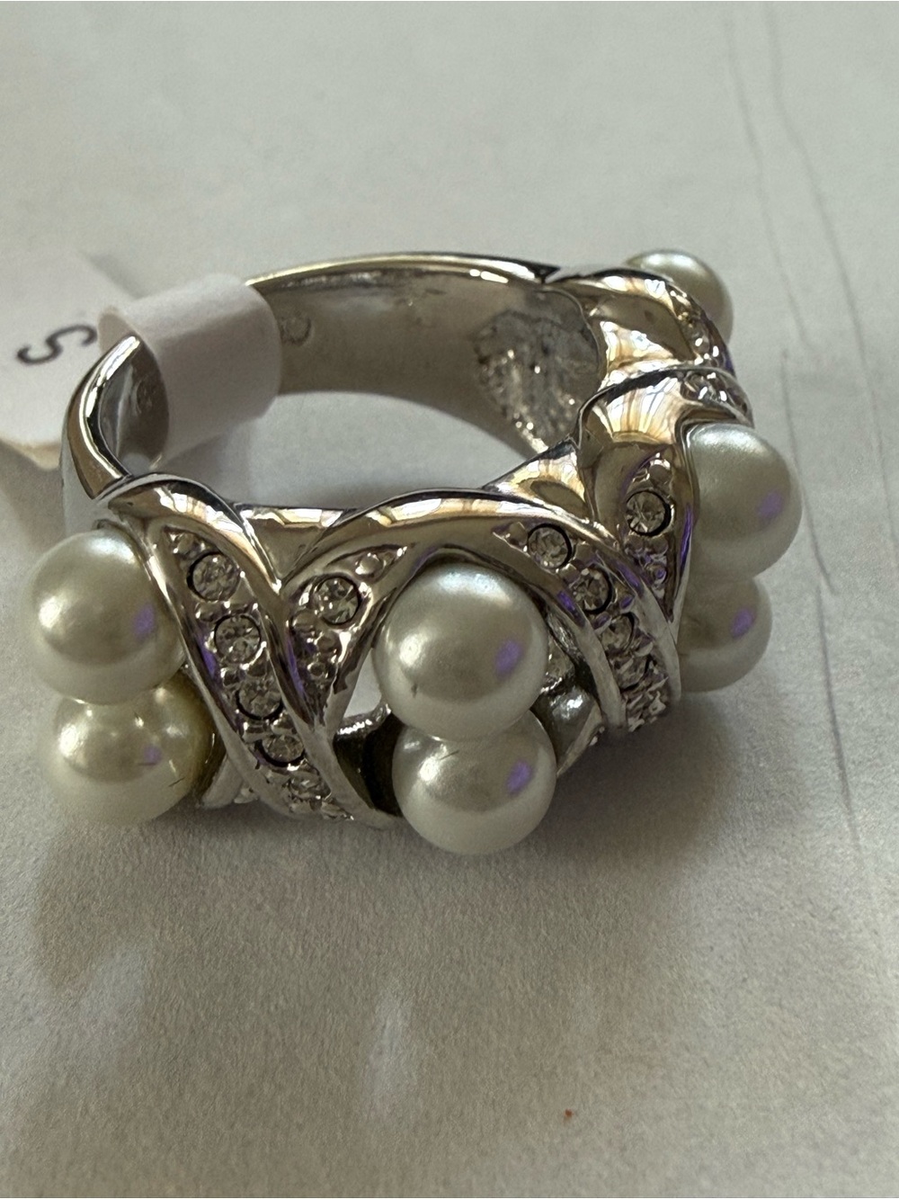 Pearl Cluster Cocktail Ring in Silver Tone